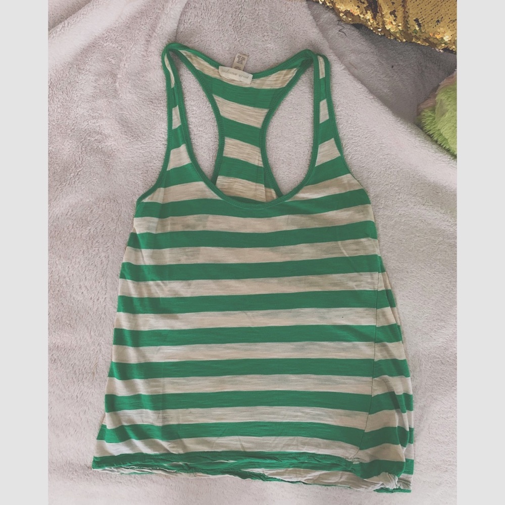 Ambiance Apparel Green And White Striped Tank Top